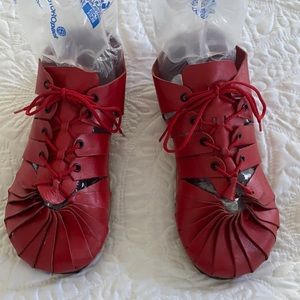 Red leather unique shoes